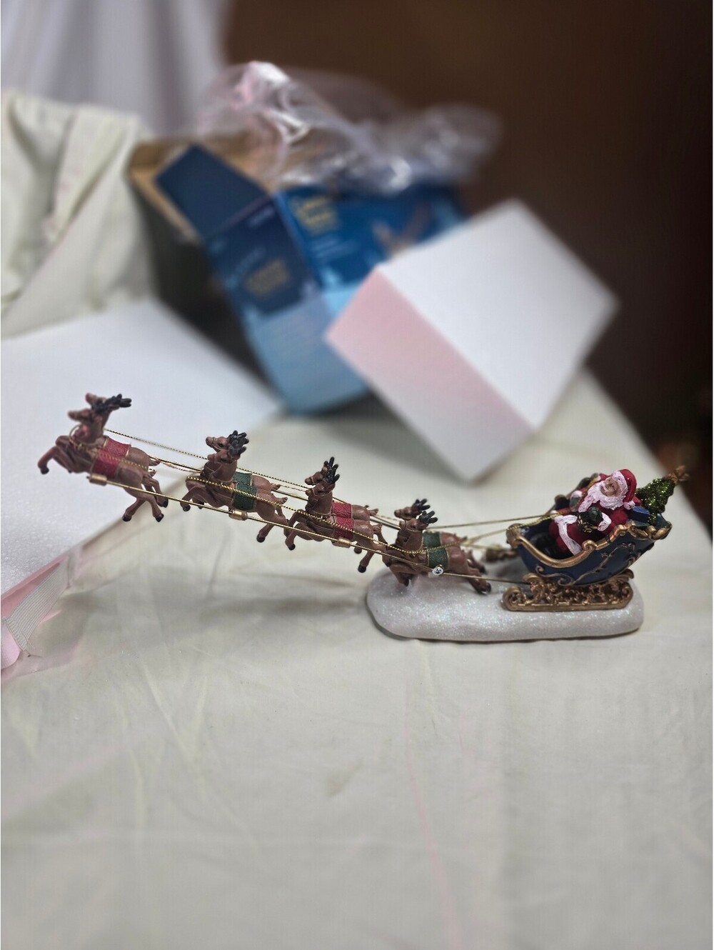 Carole Towne Santa Sleigh Reindeer Christmas Village Figurine LNIB 15"